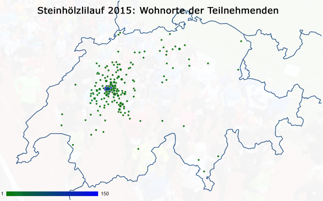 Steinhoelzlilauf 2015: Wohnorte der Teilnehmenden